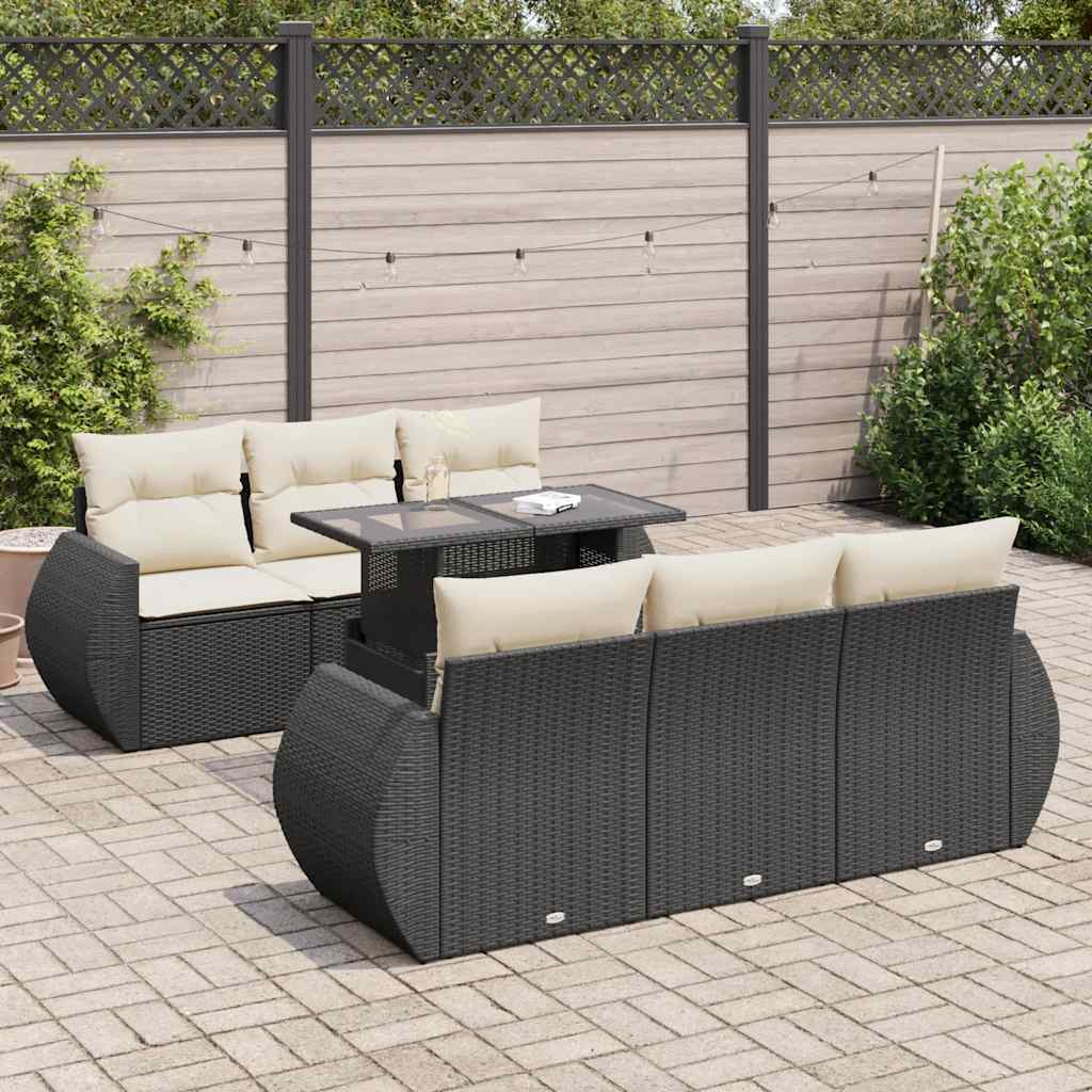 Set De Sofás De Jardín 7 Pzas Con Cojines Ratán Sintético Negro / Vetonek_4