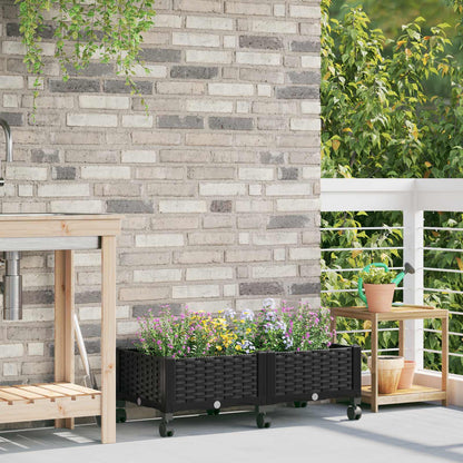 Macetero De Jardín Con Ruedas Negro 80 X 40 X 29 Cm Pp_1