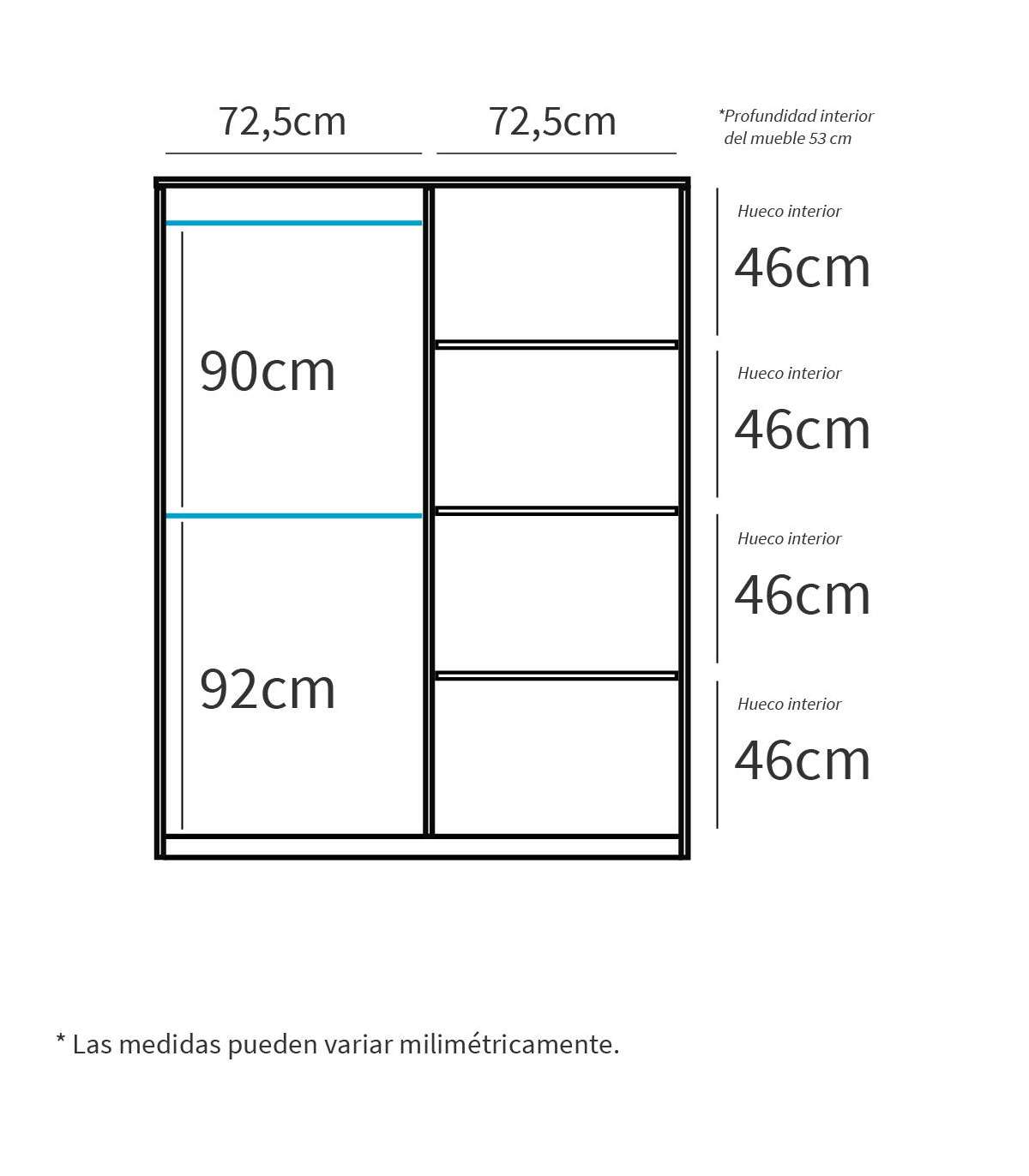Armario Ropero 2 Puertas Correderas Onix Acabado Blanco, 200 Cm(alto)150 Cm(ancho)62 Cm(fo_3