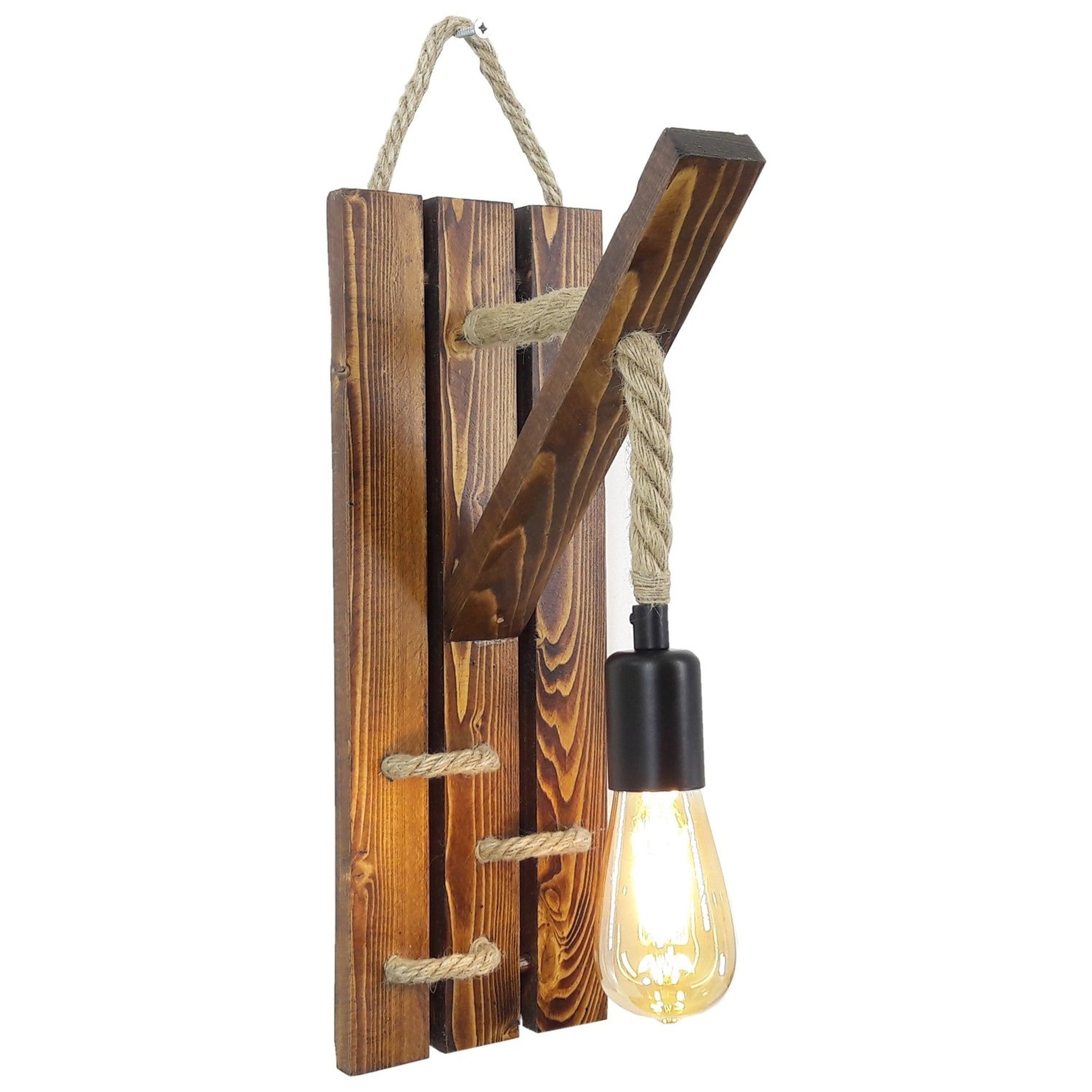 Aplique De Pared, 100% Pino Macizo , Nogal, 45x9x17, Casquillo 1 X E 27 Max 40 W_4