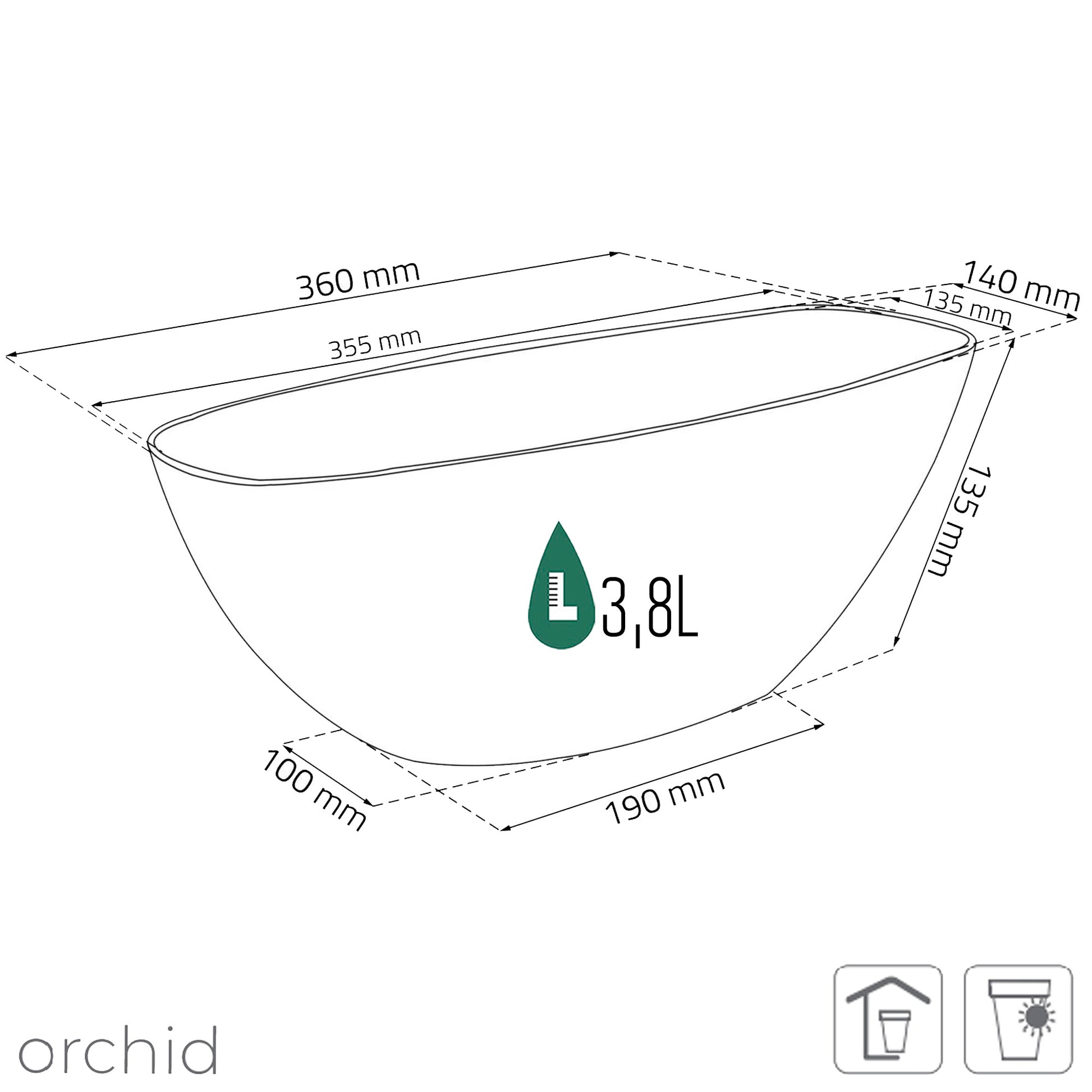 Maceta Coubi Orchid 3,8l., Dimensiones (mm) 360x150x132, Color Antracita_2