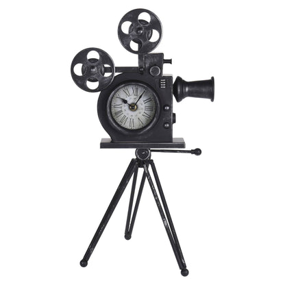 Well Home Reloj De Mesa Modelo Cámara De Peliculas En Metal Negro 29x22x53cm_0