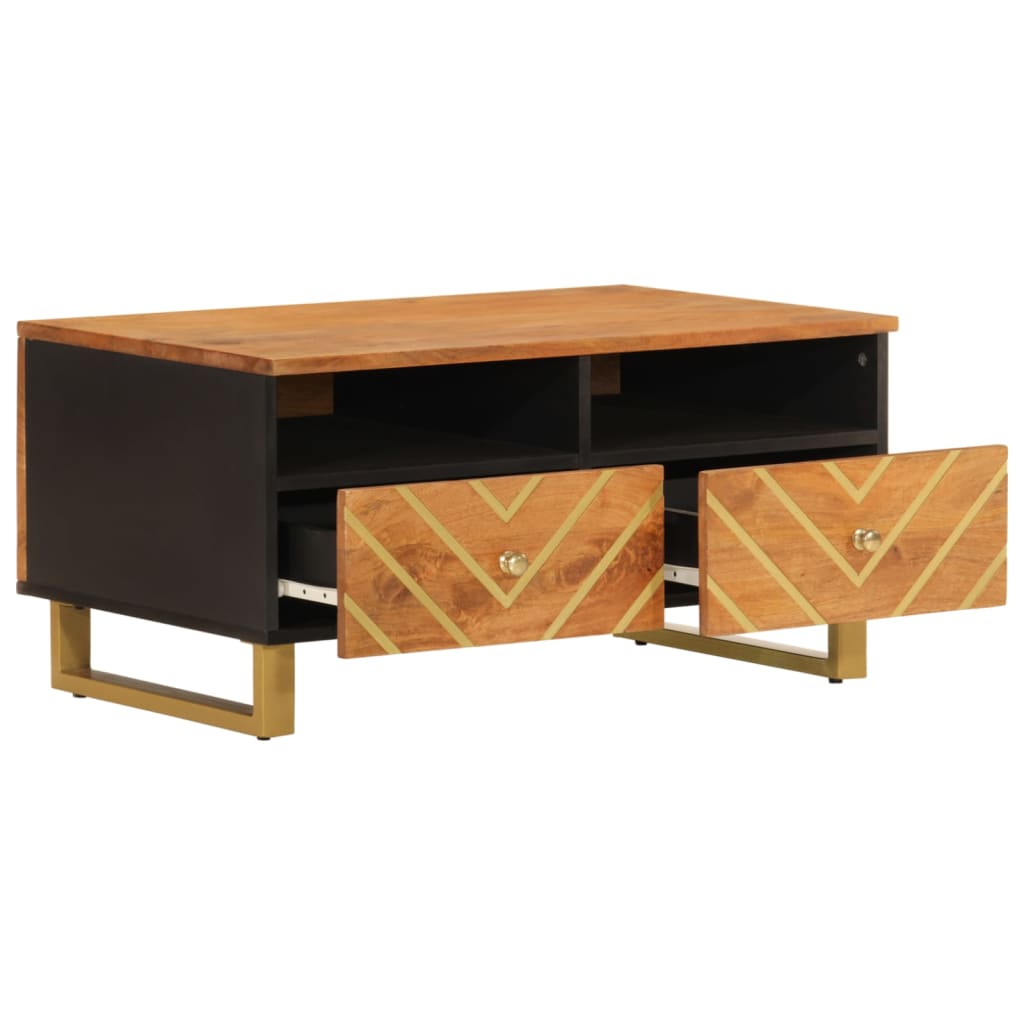 Mesa De Centro Madera Maciza Mango Negro Y Marrón 80x54x40 Cm_1