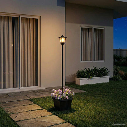 Farola Solar Con Macetero With Led Bulb Negro 32 X 32 X 158 Cm_1