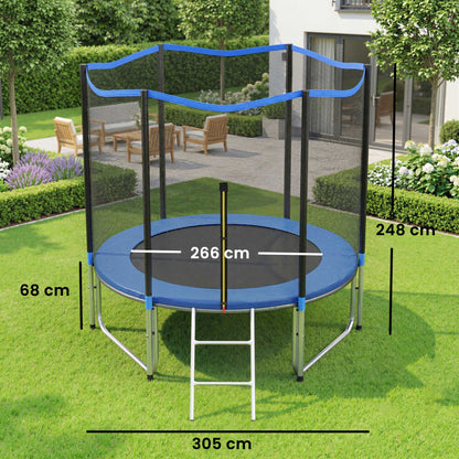 Sportnow Cama Elástica Niños Exterior Ø305 Cm Con Red De Seguridad Escalera Azul_2