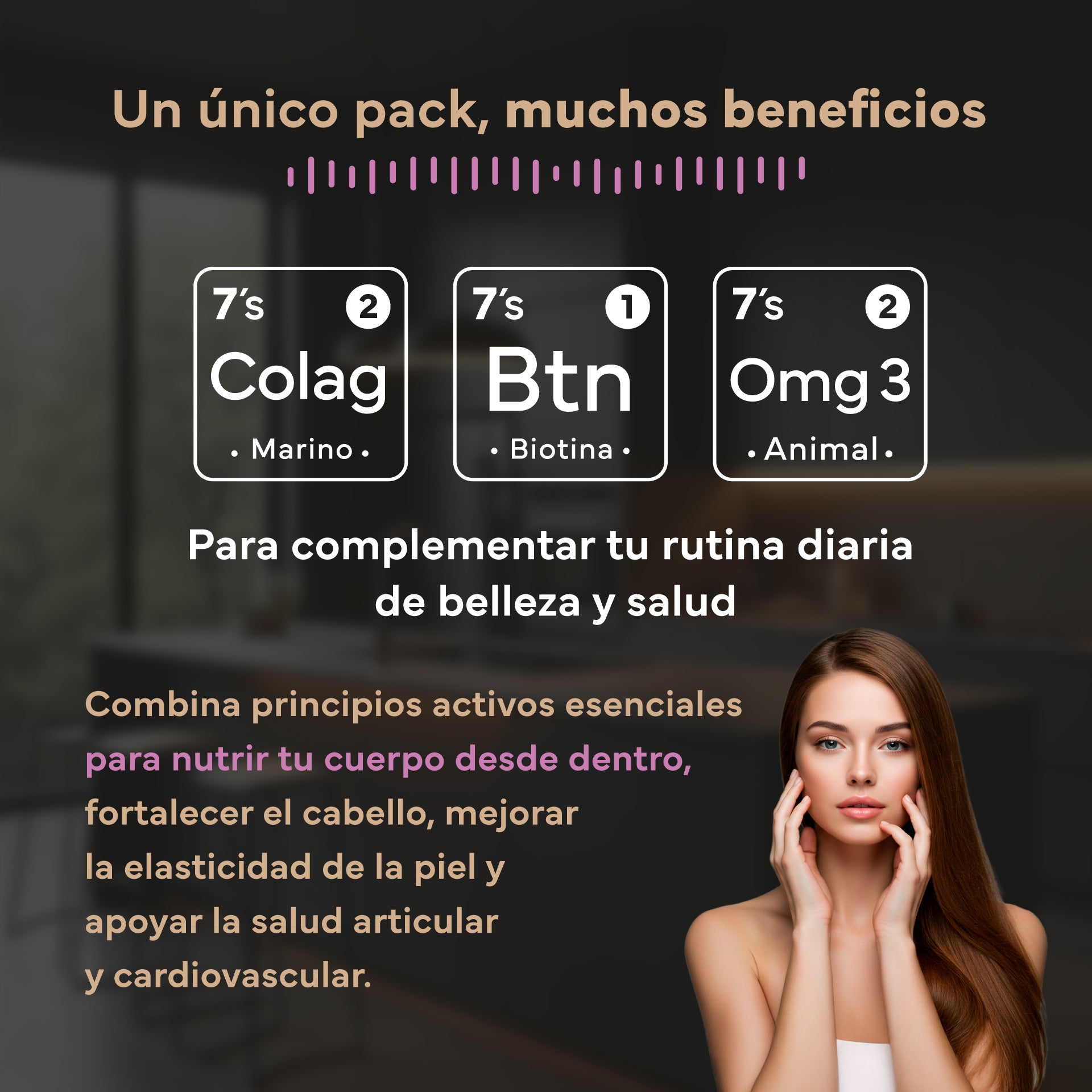 Pack Belleza: Incluye Biotina, Colágeno y Omega 3. Sevens Nutrition. Cabello, Piel Y Uñas_2
