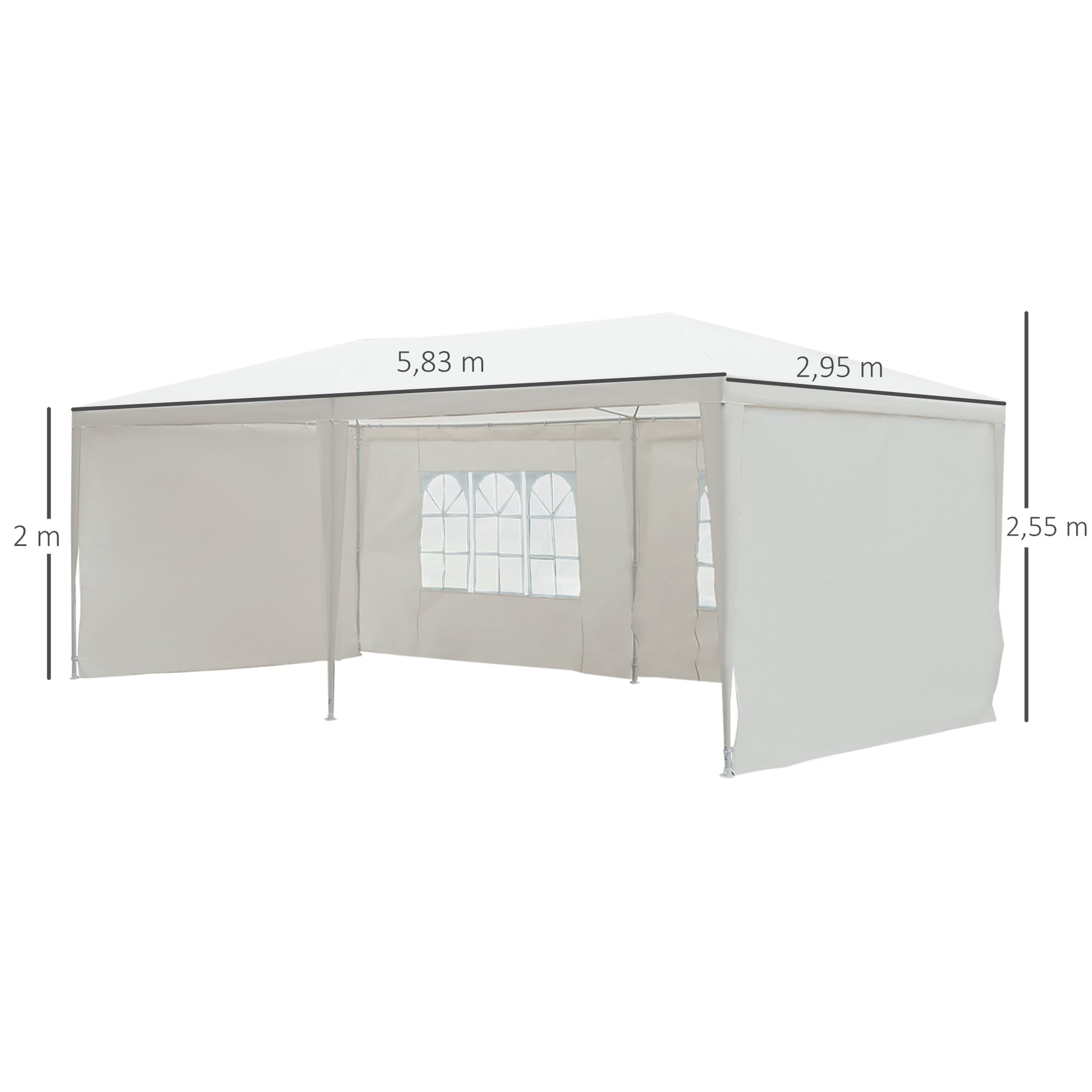 Outsunny Carpa Jardín 6x3x2,5 M Con 4 Paredes Laterales 2 Ventanas Blanco_2