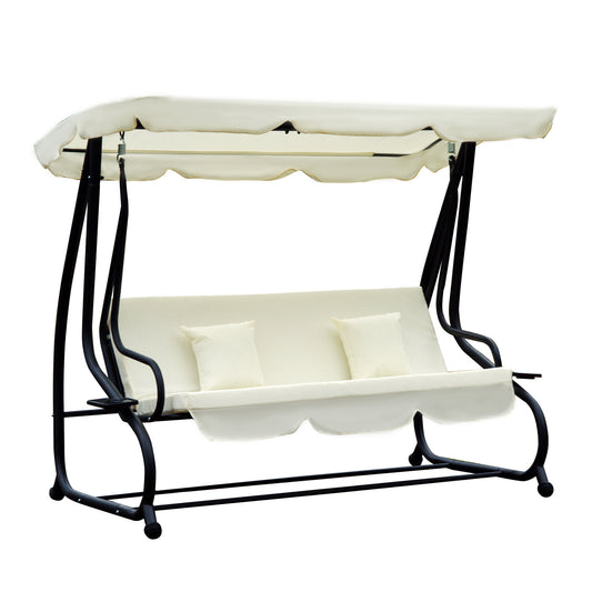 Outsunny Columpio Balancín Jardín Convertible En Cama Techo Ajustable Beige_0