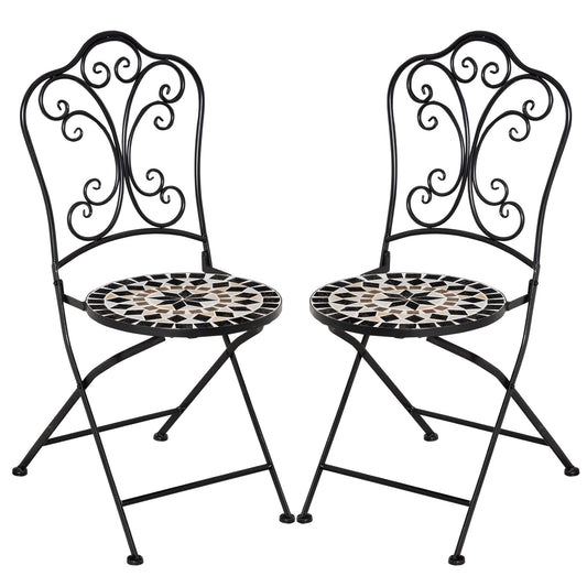 Outsunny Set De 2 Sillas De Jardín Plegables Con Mosaico Cerámico 40x50x92 Cm_0