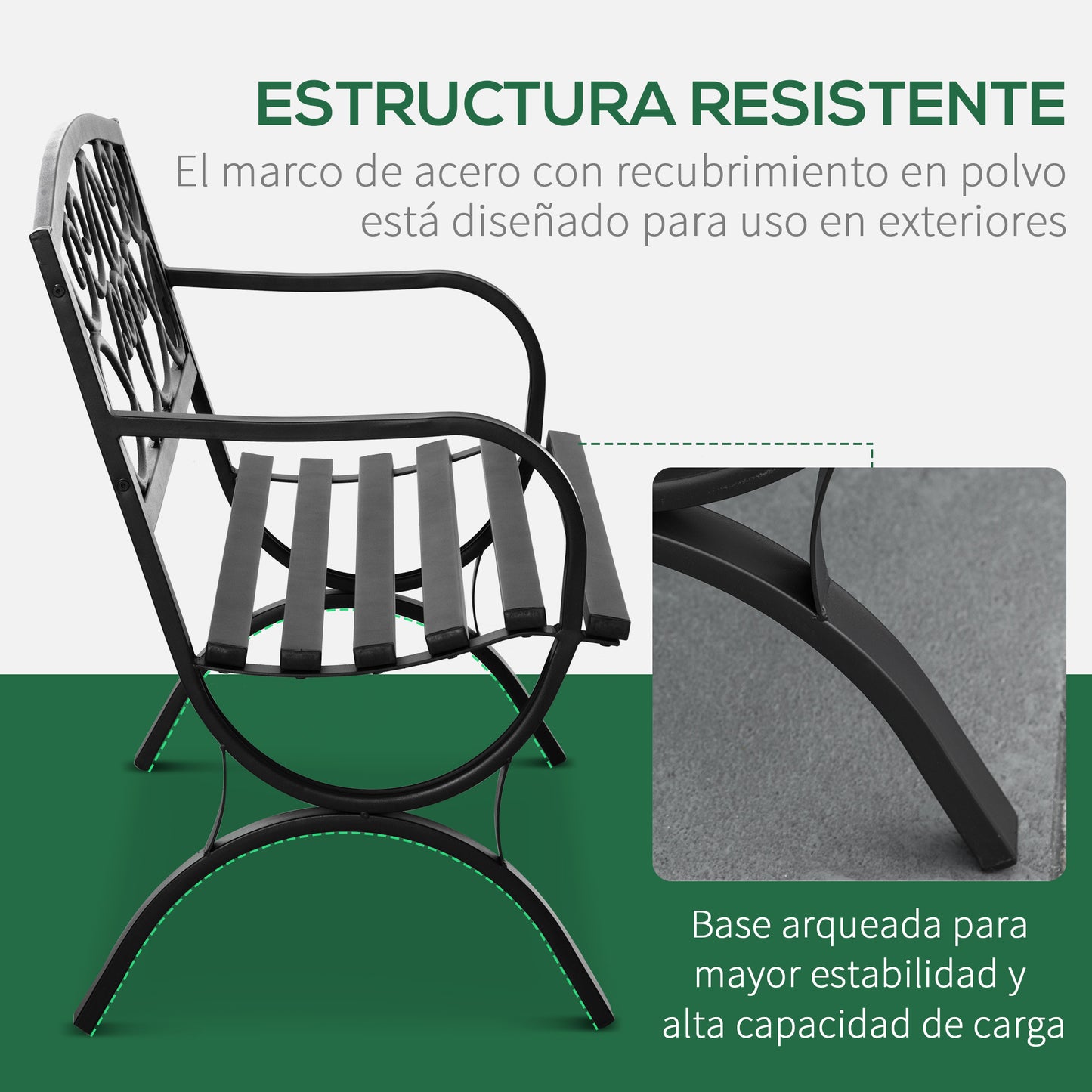 Outsunny Banco De Jardín Terraza 2 Plazas Con Reposabrazos Vintage 128x58,5x85cm_4