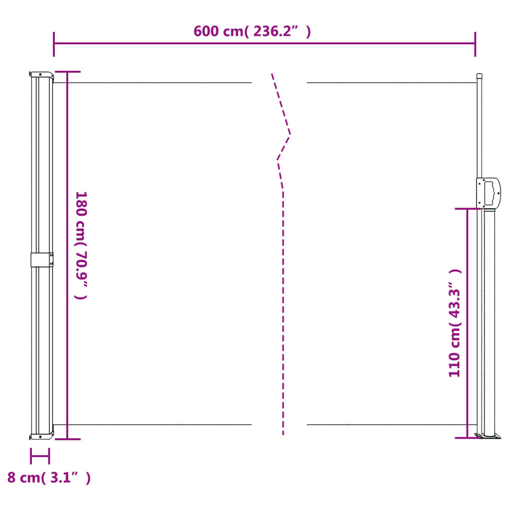 Vidaxl Toldo Lateral Retráctil Terracota 180x600 Cm_2