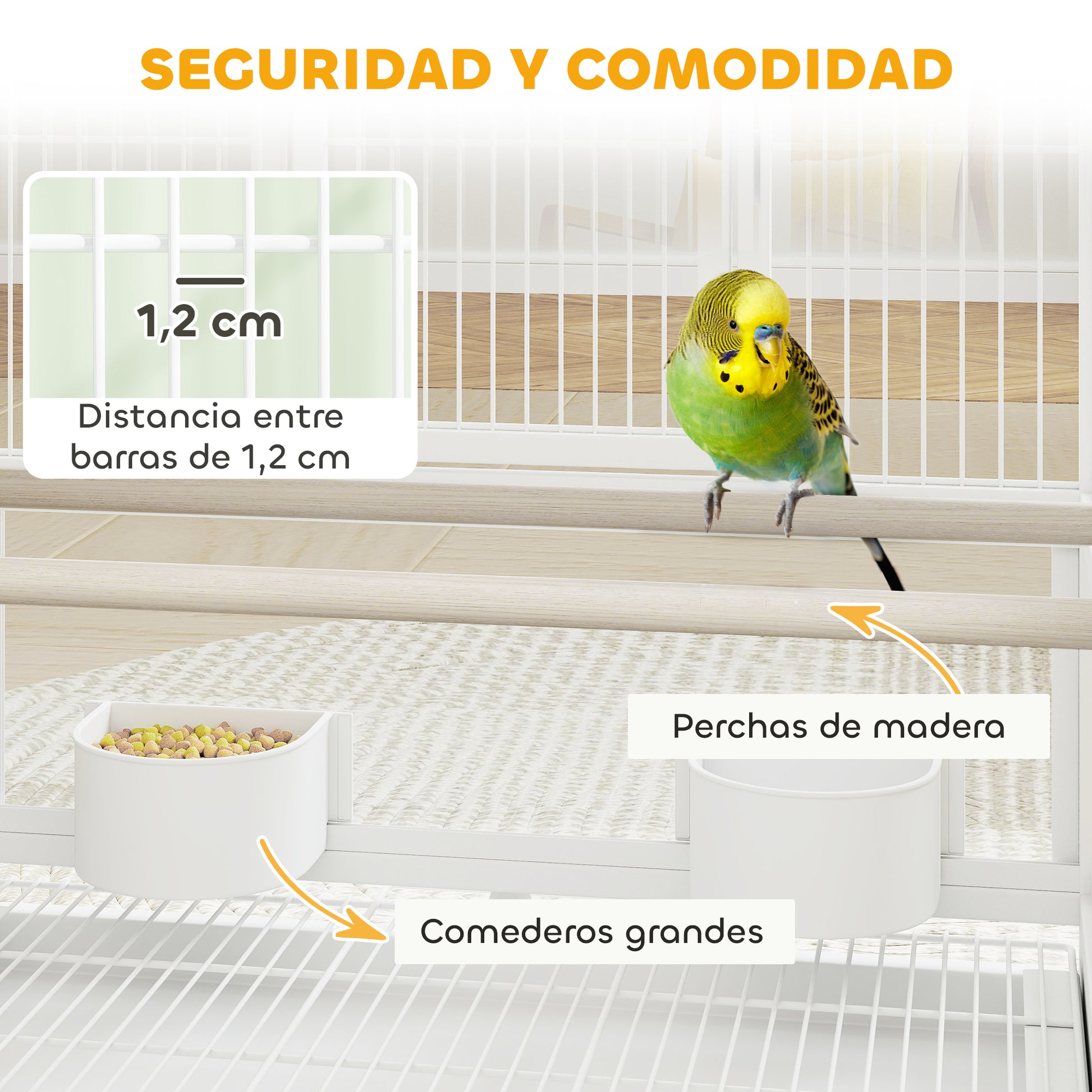 Pawhut Jaula Para Pájaros De 2 Niveles Con Ruedas Paneles Acrílicos Blanco_4