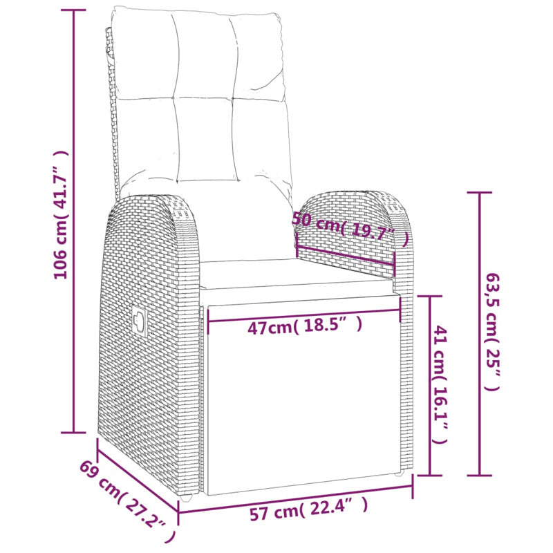 Vidaxl Sillón Reclinable De Jardín Con Cojín Ratán Sintético Negro_5