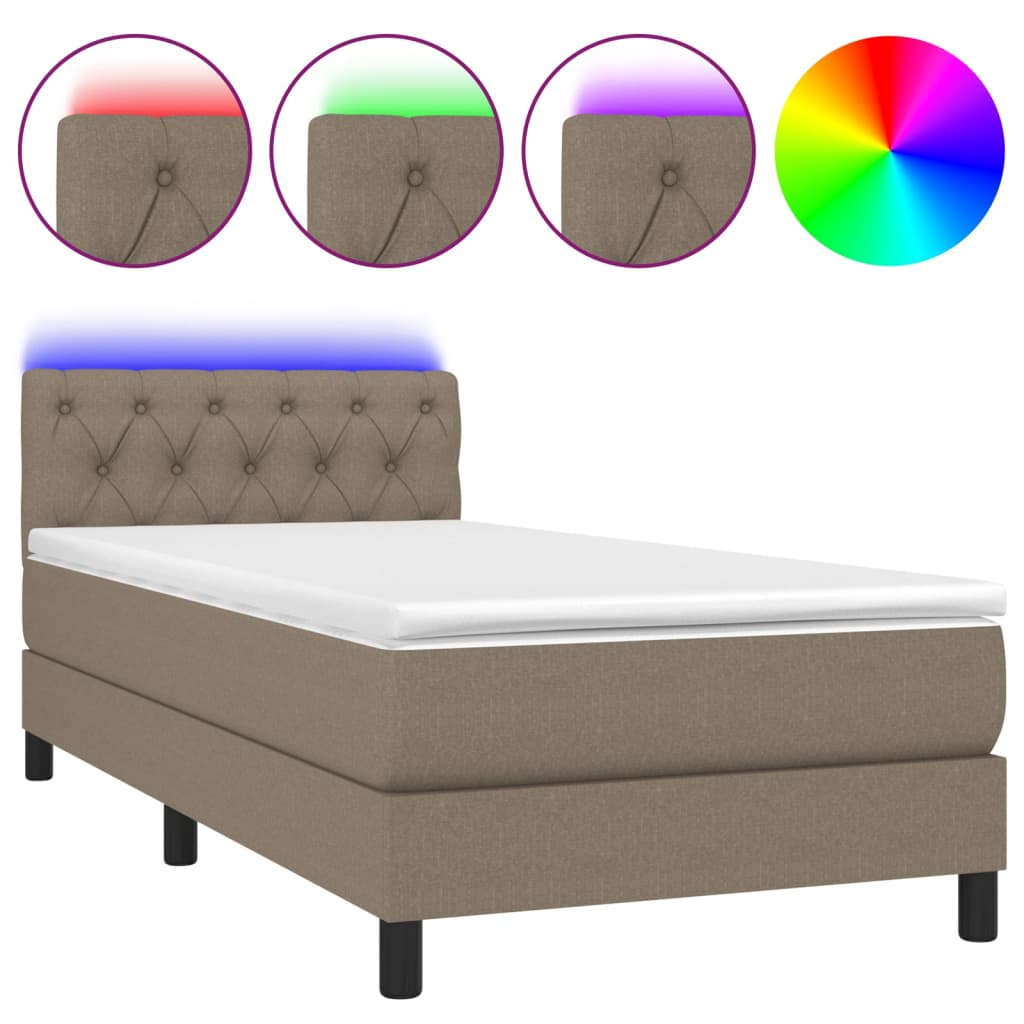 Cama Box Spring Colchón Y Luces Led Gris Taupe 80x200 Cm / Vetonek_0