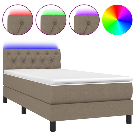 Cama Box Spring Colchón Y Luces Led Gris Taupe 80x200 Cm / Vetonek_0