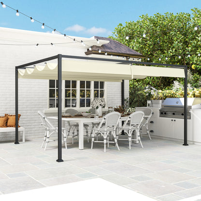 Outsunny Pérgola Con Techo Retráctil 4x3 M Resistente Al Agua Crema_4