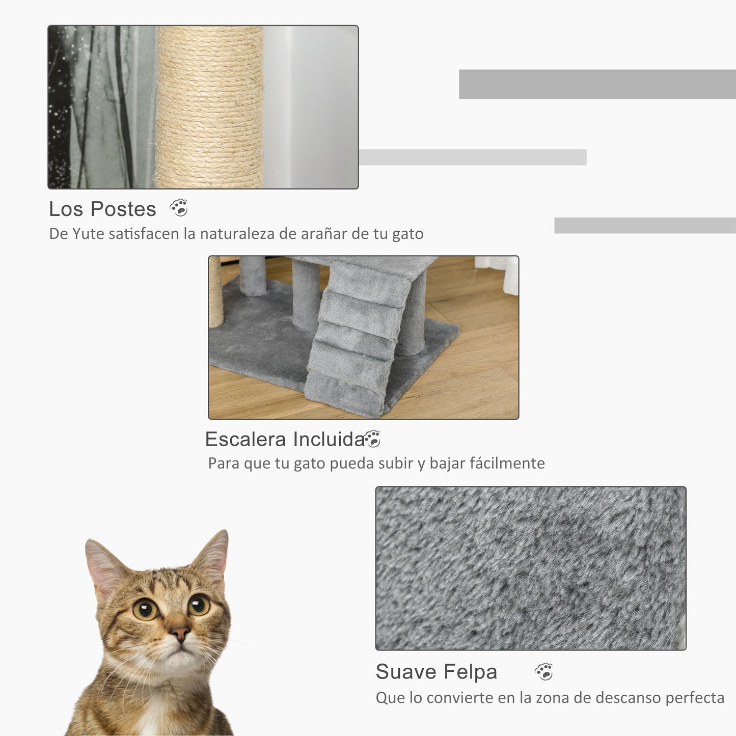Pawhut Árbol Rascador Para Gatos Mediano De 5 Niveles Gris_4