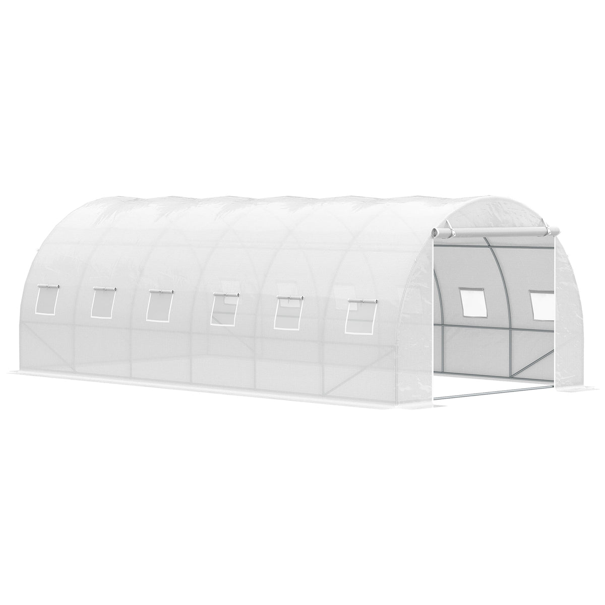 Invernadero De Túnel Con 12 Ventanas Y Puerta Outsunny 6x3x2 M Blanco_0