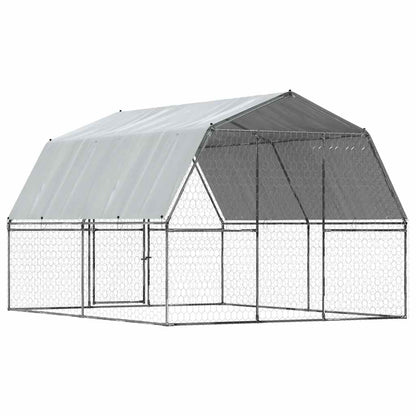 Jaula Para Perros Con Techo Y Puerta Acero Galvanizado Plateado_5