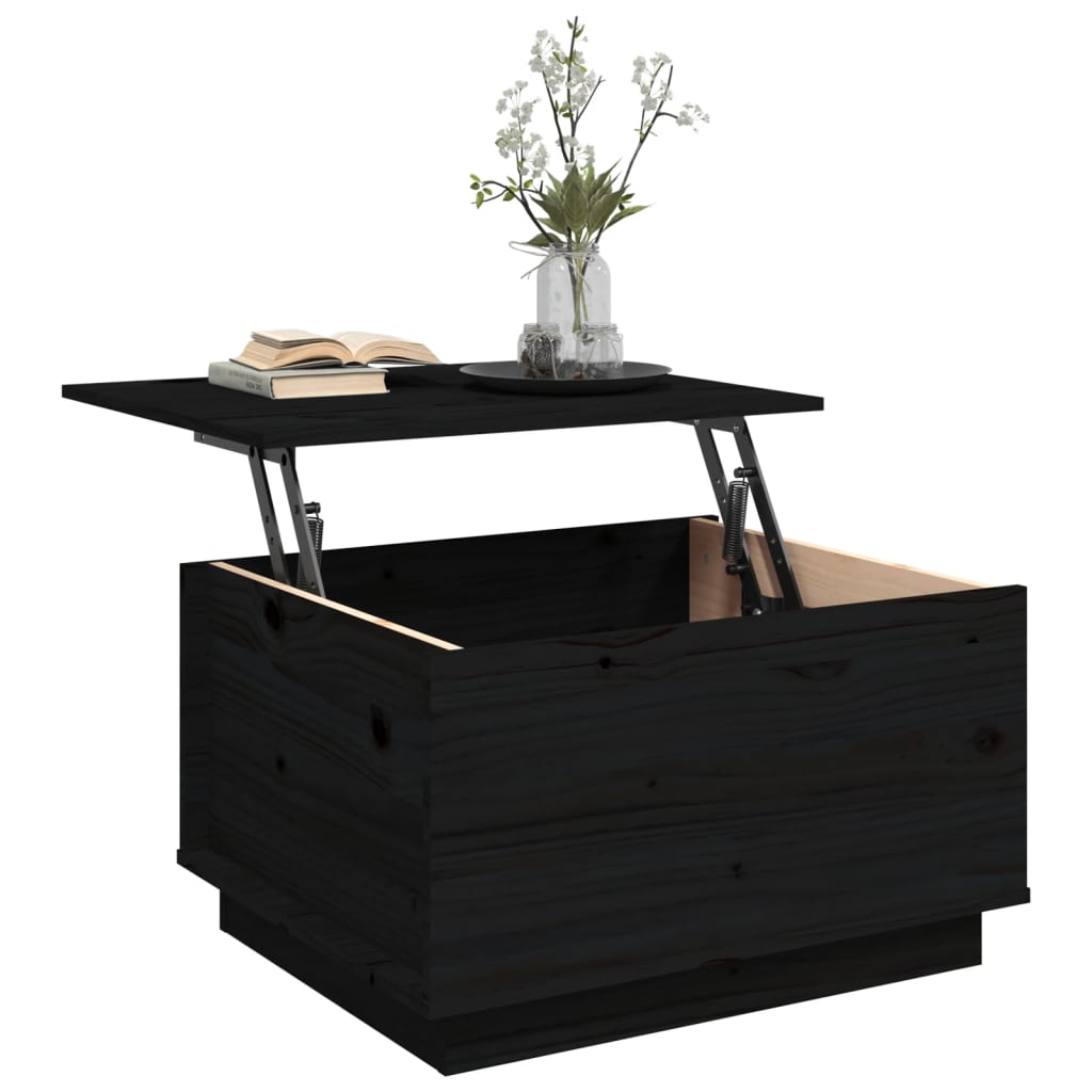 Mesa De Centro De Madera Maciza De Pino Negro 60x50x35 Cm_3