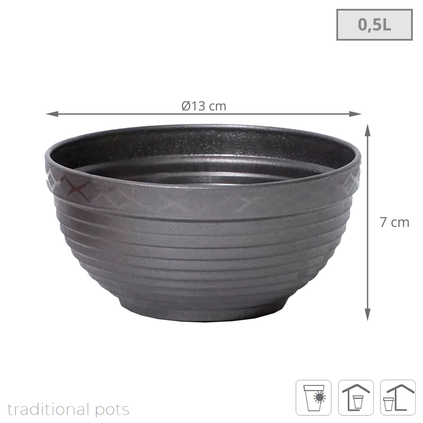 Maceta Misa 0,5l., Dimensiones (mm) 130x130x70, Color Grafito_2