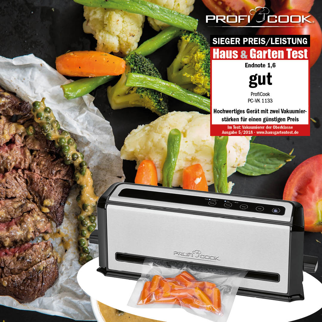 Envasadora De Alimentos Al Vacío Doméstica, 3 Mm Sellado, 4 Funciones, Caudal De 12 L/m., 0,8 Bares Proficook Pc-vk1133 Plata