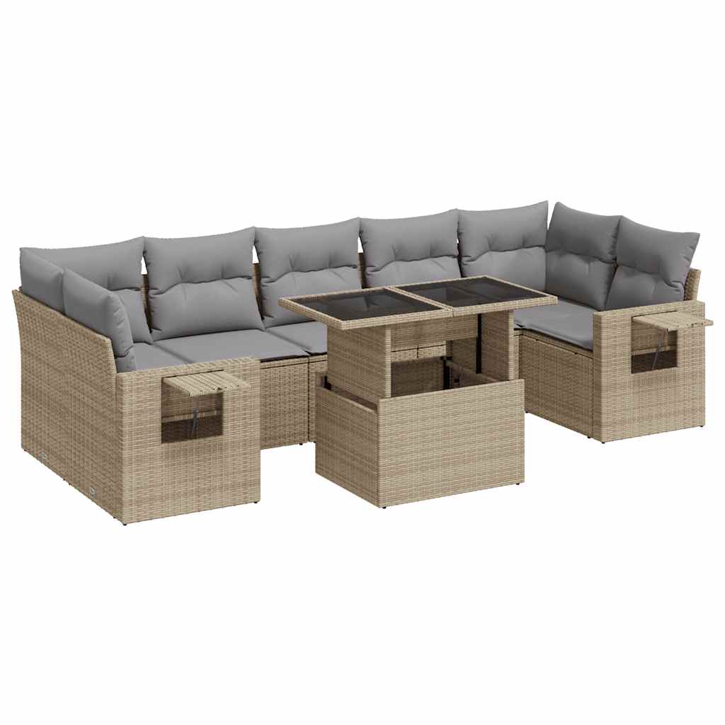Set De Sofás De Jardín Y Cojines 8 Piezas Ratán Sintético Beige / Vetonek_3