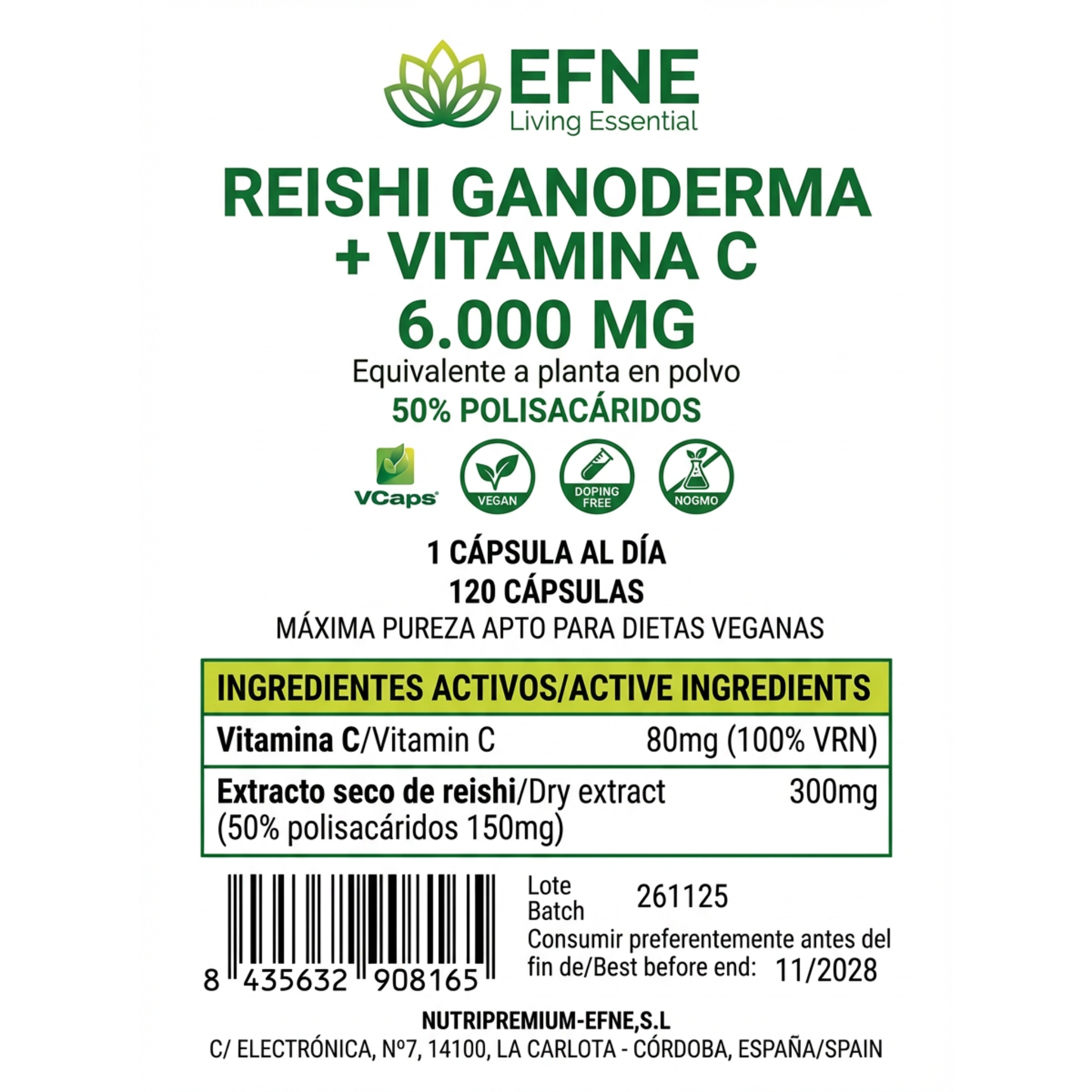Reishi Ganoderma 6.000mg + Vitamina C Efne: Refuerza Inmunidad Y Controla El Estrés_3