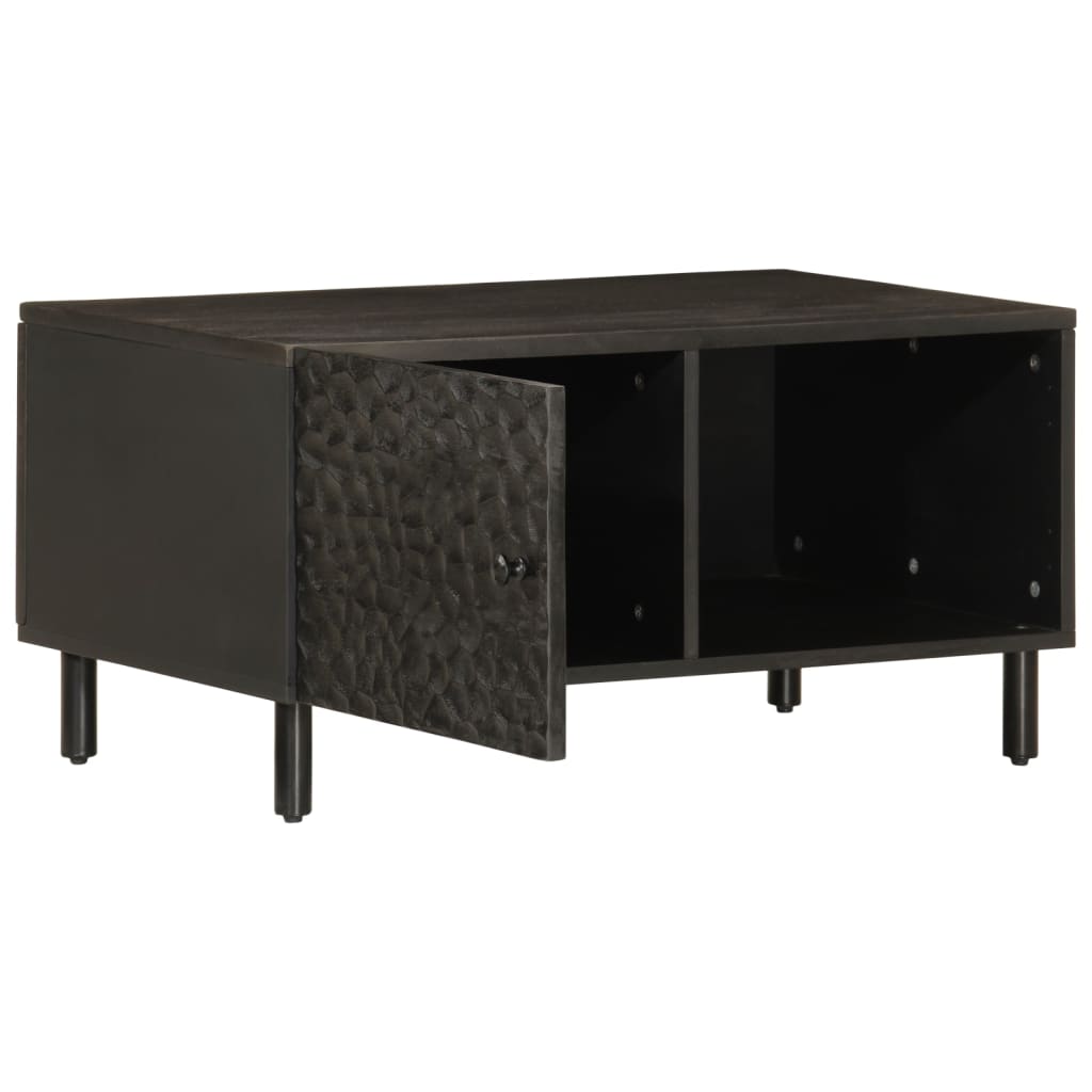 Mesa De Centro Madera Maciza De Mango Negra 80x50x40 Cm_0