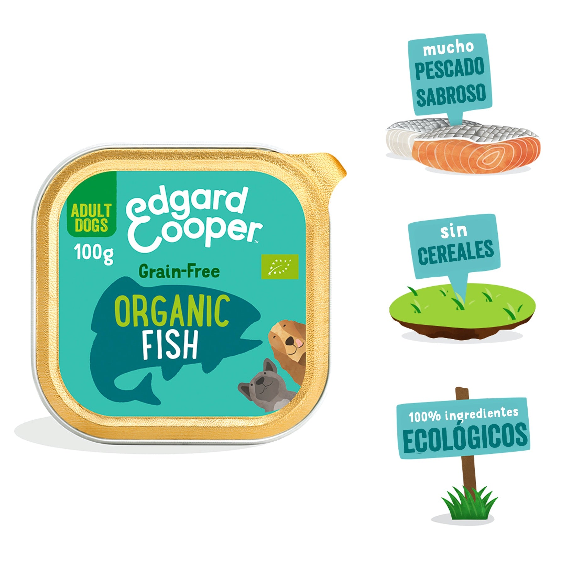 Tarrina de comida para perros con pescado orgánico sin cereales | Edgard & Cooper 100 g