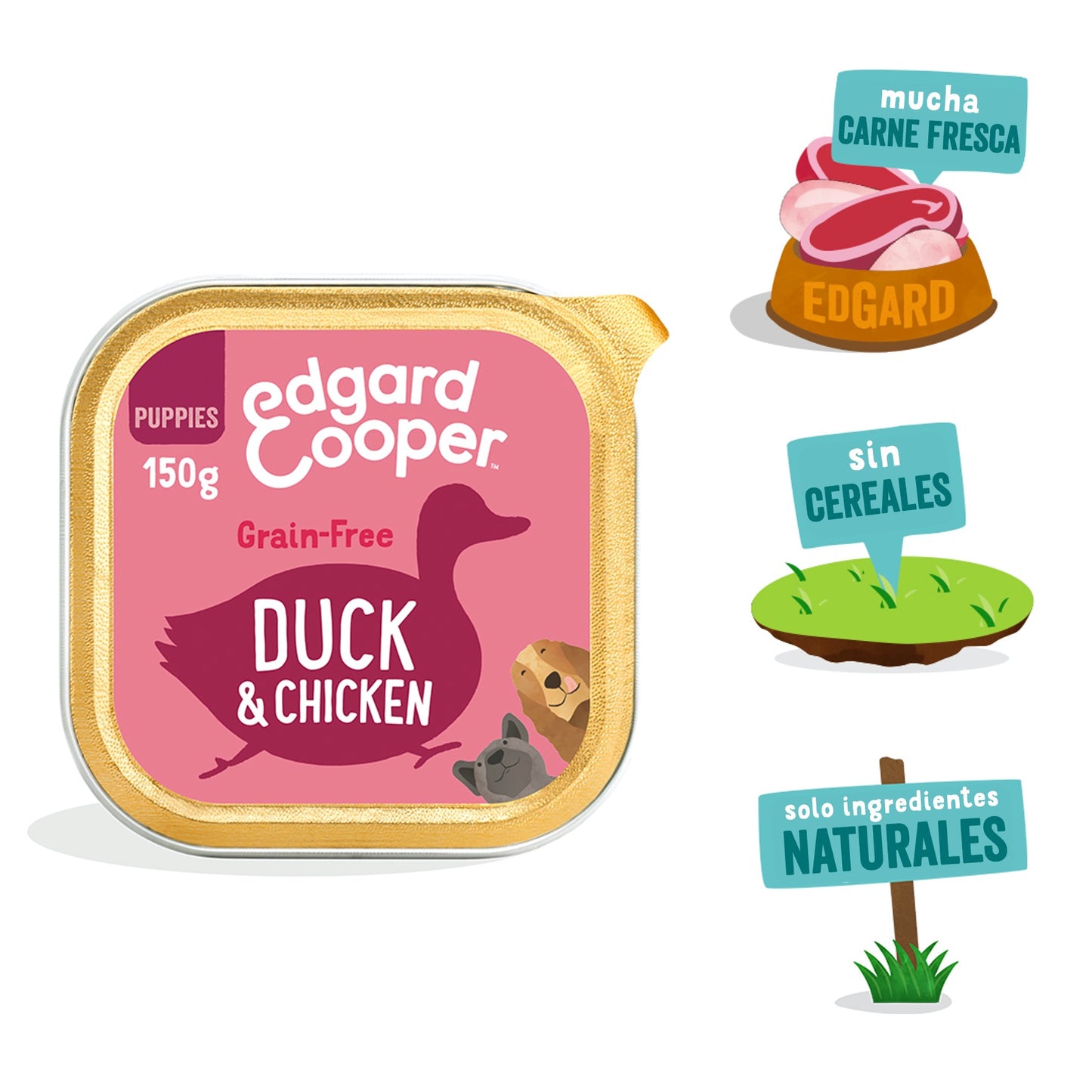 Tarrina de comida húmeda para cachorros de pato y pollo | Edgard & Cooper 150 g