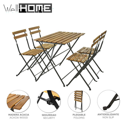Well Home - Juego 'bistro' Mesa Y 4 Sillas En Madera Y Acero Negro