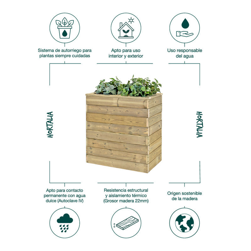 Jardinera De Madera Con Autorriego 75x40x80 Cm Nidum Basic Hortalia_4