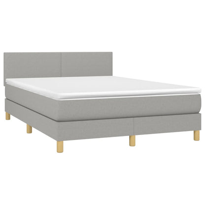 Cama Box Spring Colchón Y Luces Led Tela Gris Claro 140x200 Cm / Vetonek_3