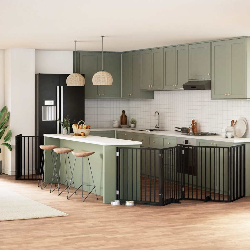 Vidaxl Puerta Para Perros Plegable 6 Paneles Madera Álamo Negra 480 Cm_1