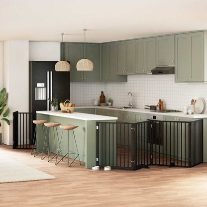 Vidaxl Puerta Para Perros Plegable 6 Paneles Madera Álamo Negra 480 Cm_1