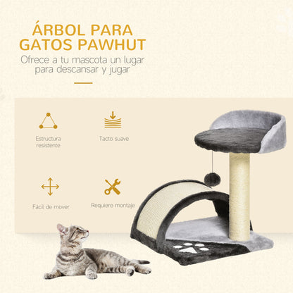 Pawhut Árbol Rascador Para Gatos 2 Niveles Con Poste Tablero Para Rascar Gris_3