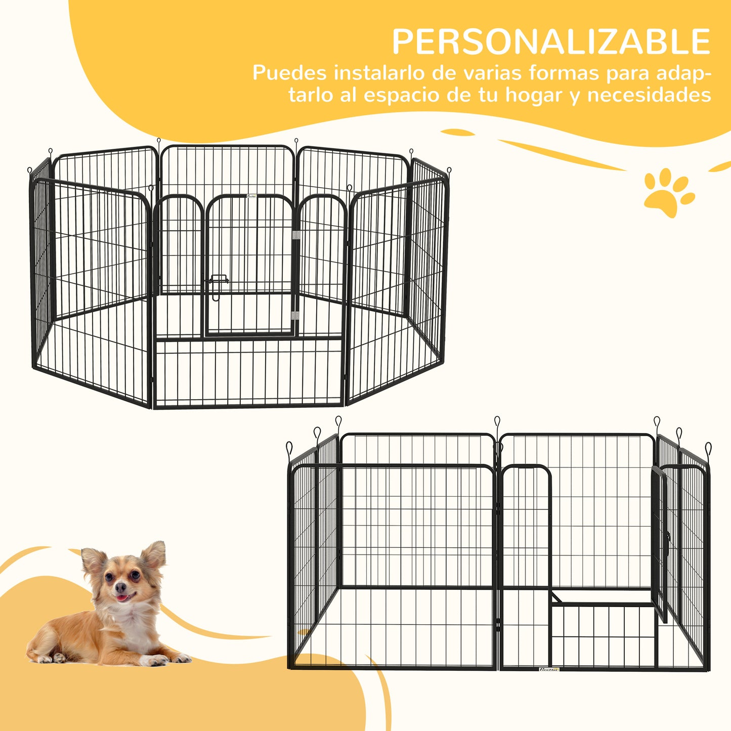 Pawhut Parque Para Mascotas 8 Vallas 80x80 Cm Corral Plegable Puerta Y Doble_3