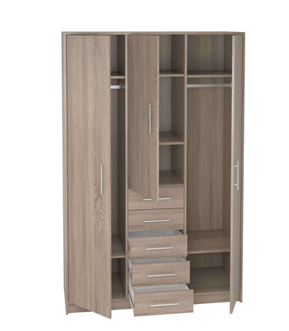 Armario 3 Puertas Abatibles 5 Cajones Acabado Roble, 200 Cm(alto)130 Cm(ancho)50 Cm(fondo)_4