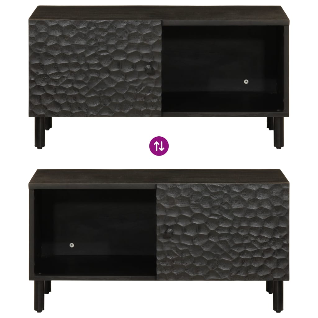 Mesa De Centro Madera Maciza De Mango Negra 80x50x40 Cm_4