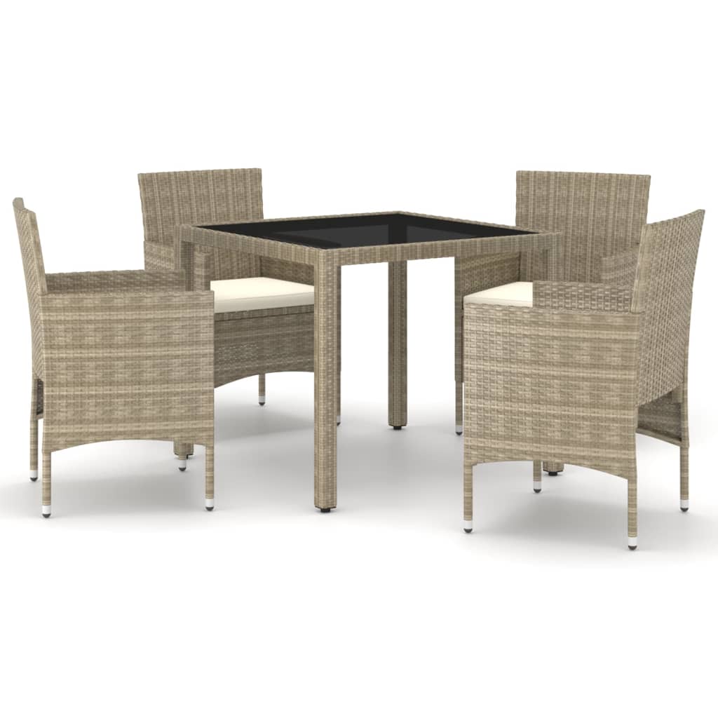Vidaxl Mesa Sillas Jardín 5 Pzas Ratán Sintético Vidrio Templado Beige_0