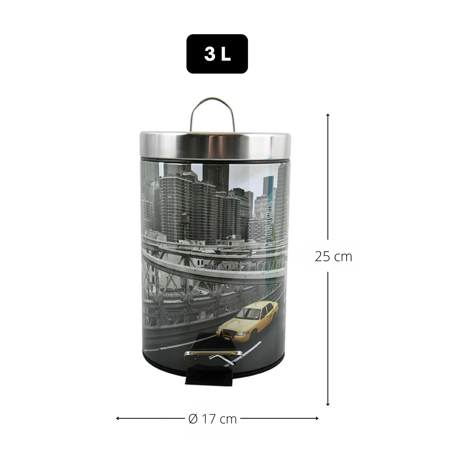 Cubo De Basura 3l Con Tapa Msv new York De Acero Inoxidable 16,5 X 25,6 Cm_1