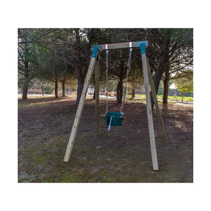 Columpio Individual De Madera Cuadrada Masgames Aiko L + Asiento Bebe Verde Oscuro.