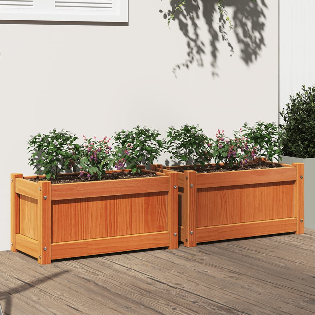 Jardineras De Exterior 2 Uds Madera Maciza De Pino Marrón Cera_1
