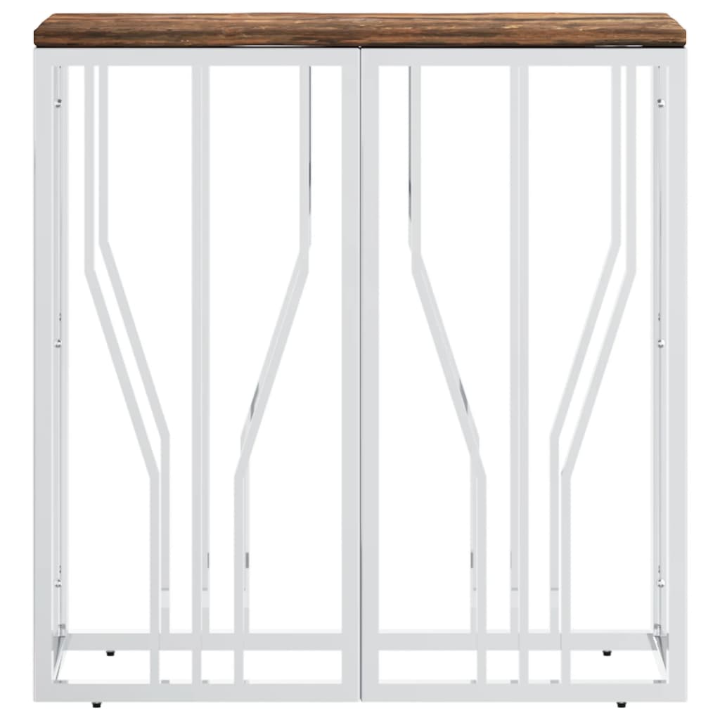 Mesa Consola Acero Inoxidable Madera Maciza Reciclada Plateada_1