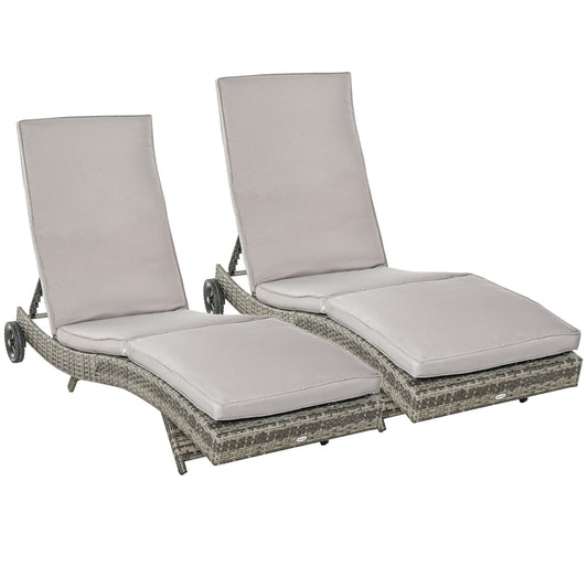 Outsunny Juego De 2 Tumbonas De Ratán Reclinable En Forma De S Con Ruedas_0