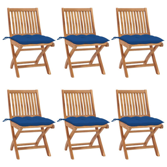Vidaxl Sillas De Jardín Plegables 6 Uds Madera Maciza Teca Con Cojines_0