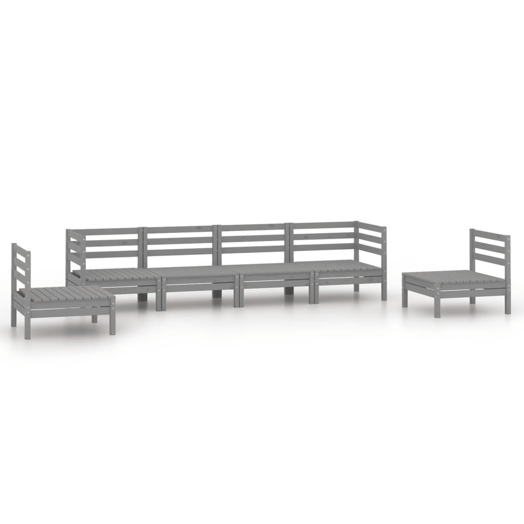 Juego De Muebles De Jardín 6 Piezas Madera Maciza De Pino Gris / Vetonek_3