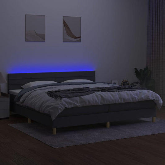 Cama Box Spring Con Colchón Y Led Tela Gris Oscuro 200x200 Cm / Vetonek_0