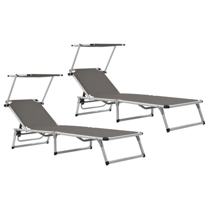 Tumbonas Plegables Con Techo 2 Uds Aluminio Y Textilene Gris_0